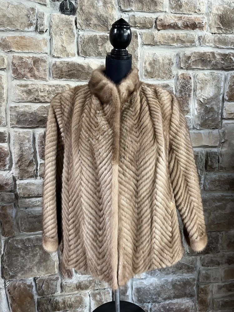 Henig Furs Autumn Haze Corded Herringbone Mink Coat, Size XL