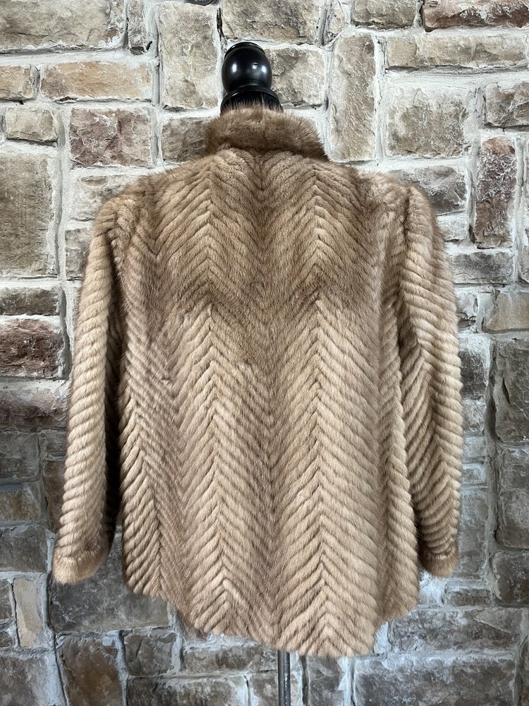 Henig Furs Autumn Haze Corded Herringbone Mink Coat, Size XL