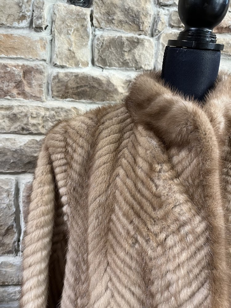 Henig Furs Autumn Haze Corded Herringbone Mink Coat, Size XL