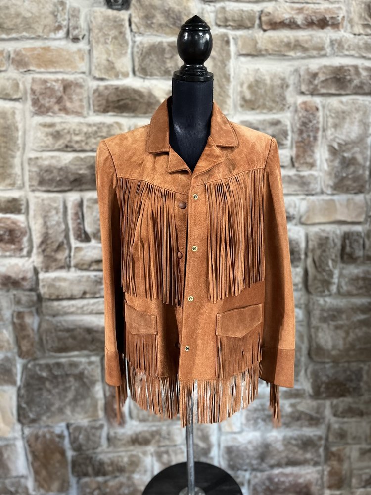 lariat Orange Suede Leather Fringe Jacket, Size M