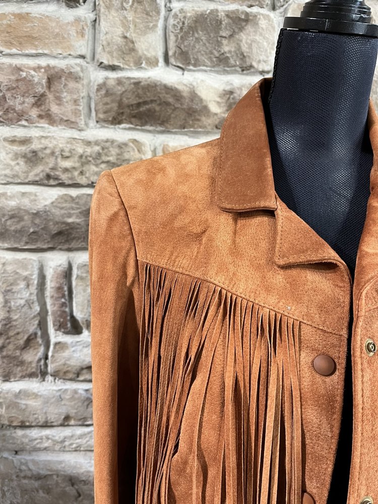 lariat Orange Suede Leather Fringe Jacket, Size M