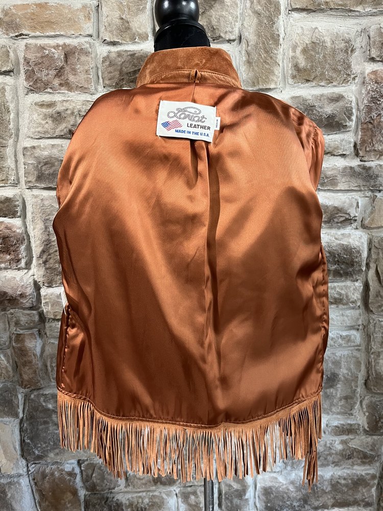 lariat Orange Suede Leather Fringe Jacket, Size M