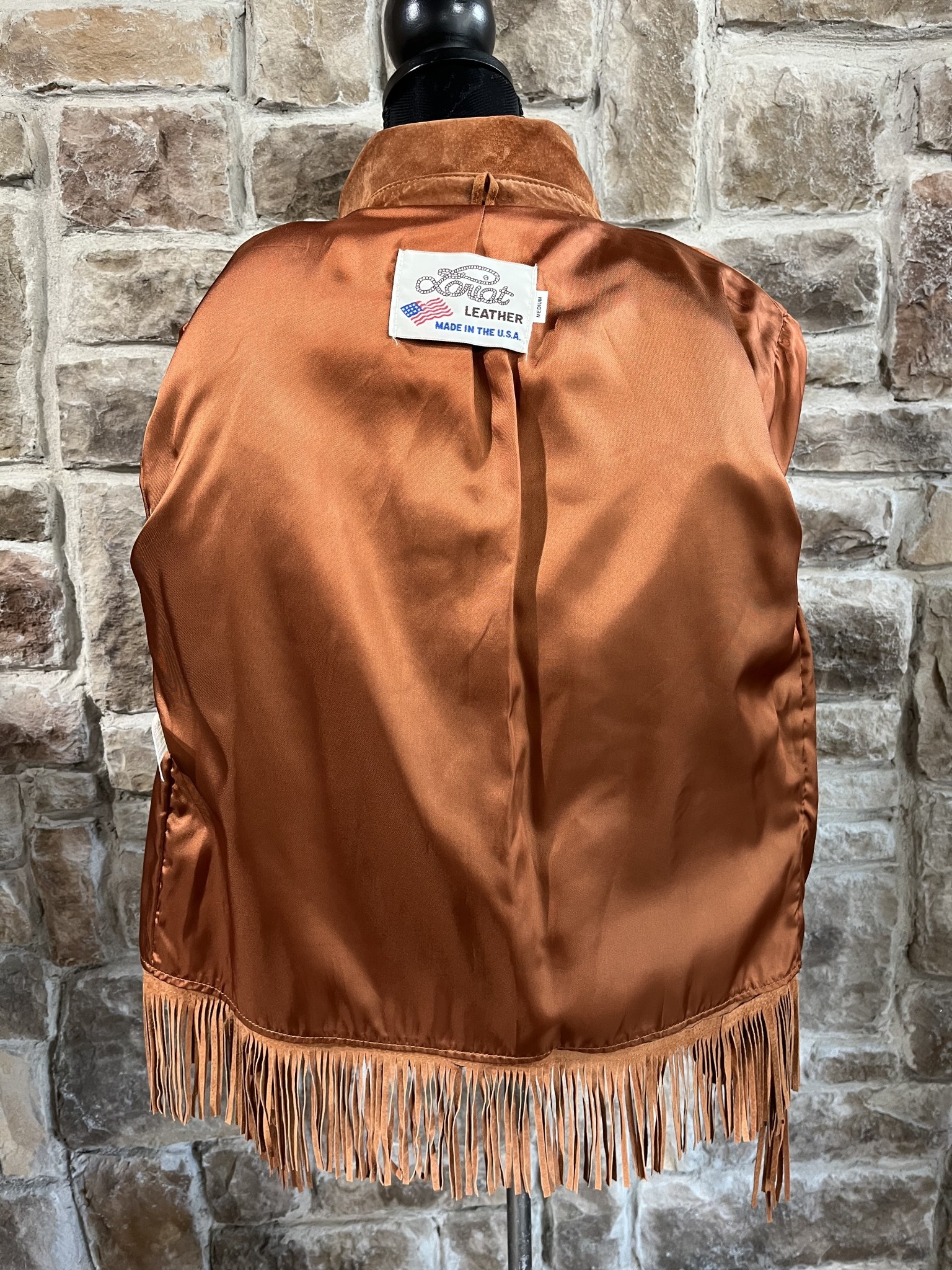 Orange Suede Leather Fringe Jacket, Size M
