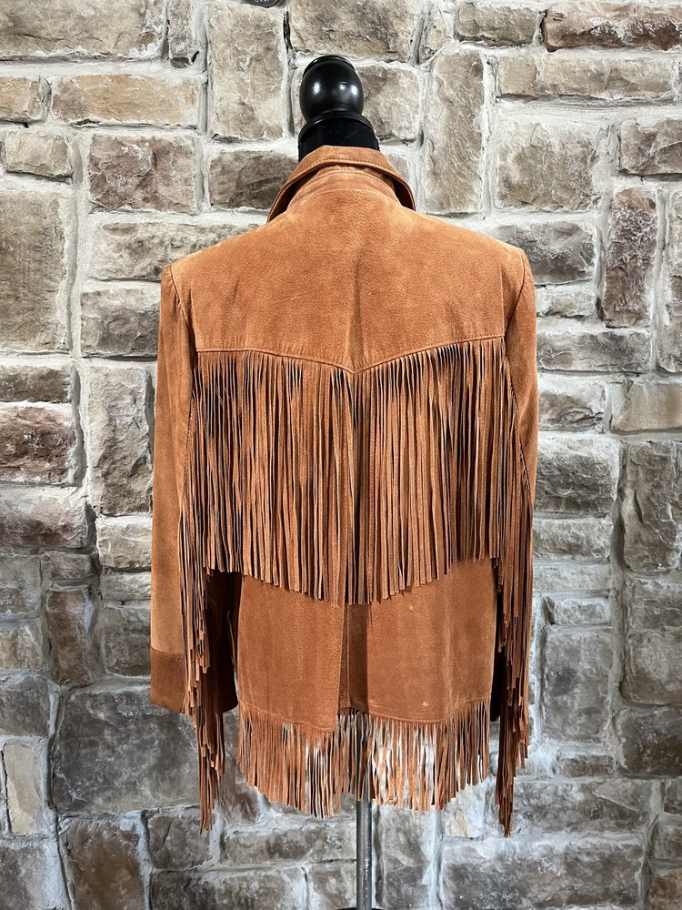 lariat Orange Suede Leather Fringe Jacket, Size M