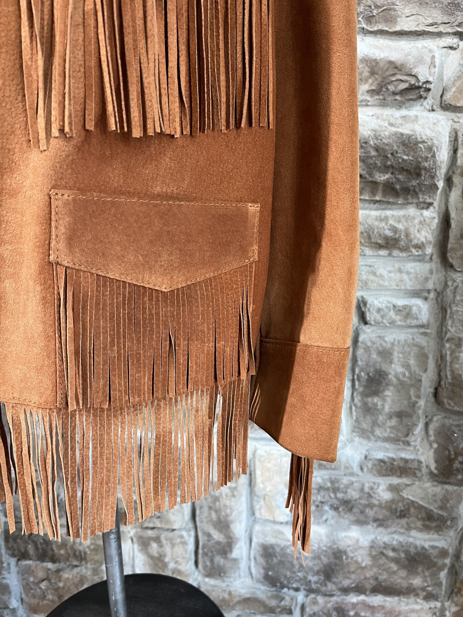 Orange Suede Leather Fringe Jacket, Size M