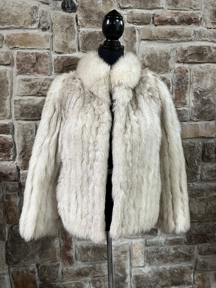 Saga Fox Blue Fox Jacket With Tail Collar, Size S