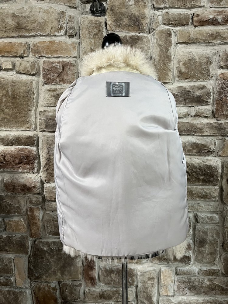 Saga Fox Blue Fox Jacket With Tail Collar, Size S