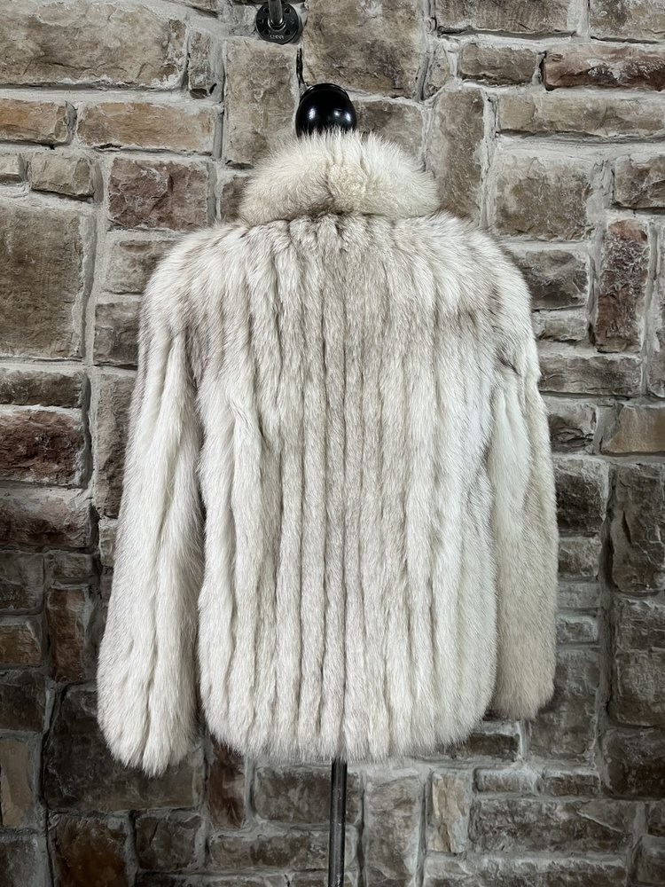 Saga Fox Blue Fox Jacket With Tail Collar, Size S