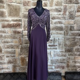 Jkara Purple Sequin Pointed Long Sleeve Gown, Size 20