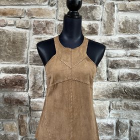 Brown Suede Stitched Tank Top, Size S