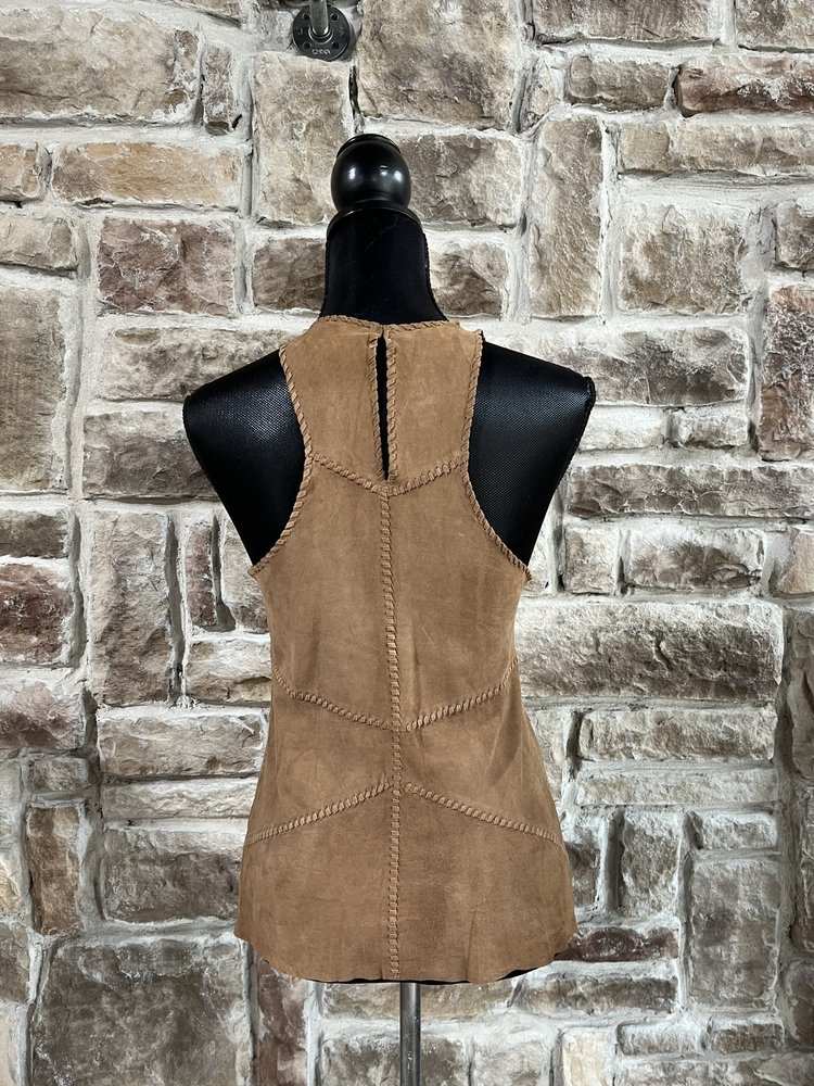 Brown Suede Stitched Tank Top, Size S