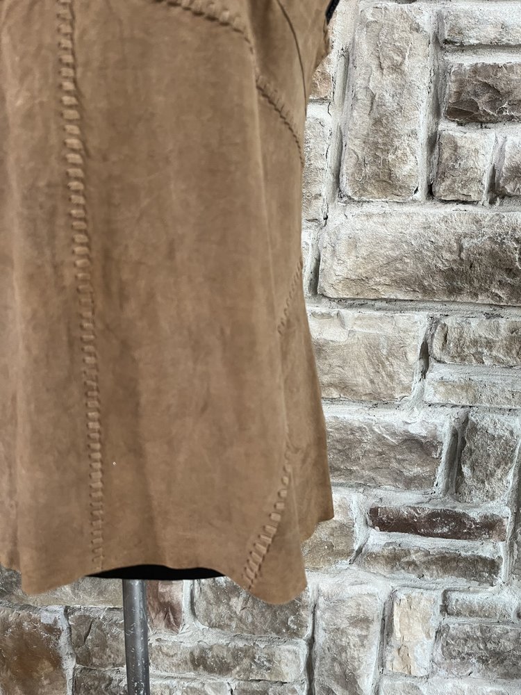 Brown Suede Stitched Tank Top, Size S