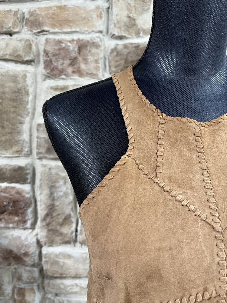 Brown Suede Stitched Tank Top, Size S