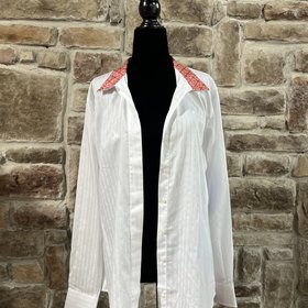 Essex Classics White Herringbone Striped Riding Shirt, Size 42 (XL)