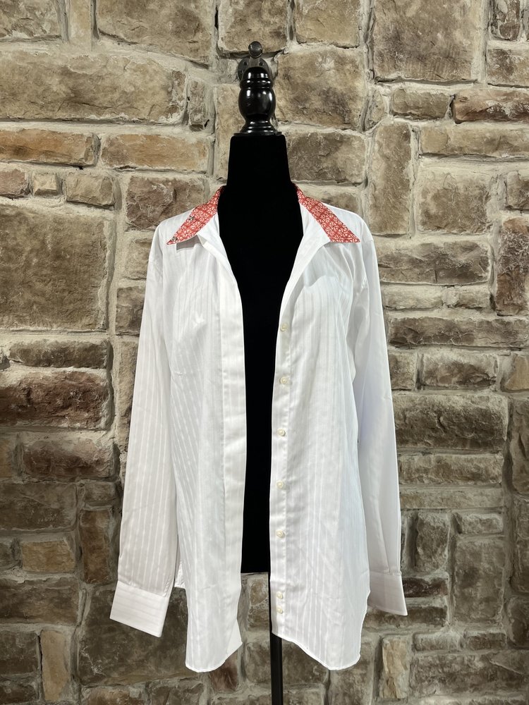 Essex Classics White Herringbone Striped Riding Shirt, Size 42 (XL)