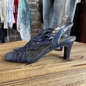 Bandolino Navy Stretch Caged Sling Back Sandal, Size 5.5