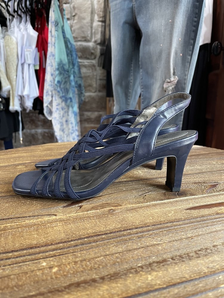 Bandolino Navy Stretch Caged Sling Back Sandal, Size 5.5