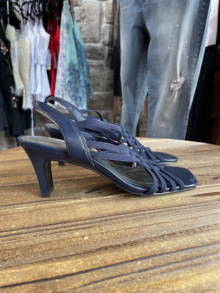 Bandolino Navy Stretch Caged Sling Back Sandal, Size 5.5
