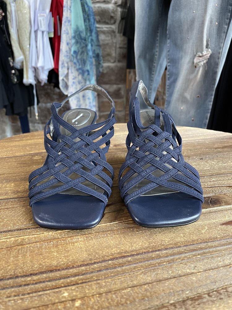 Bandolino Navy Stretch Caged Sling Back Sandal, Size 5.5
