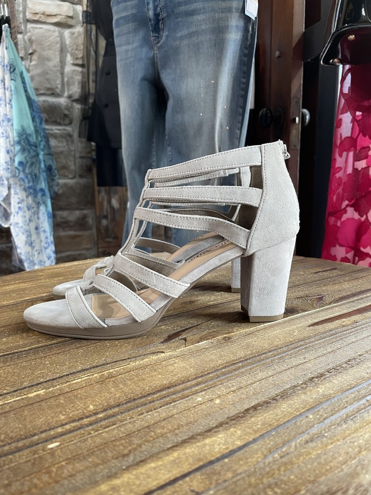 Bella Vita Tan Suede Tri-Strap Block Heel, Size 8.5