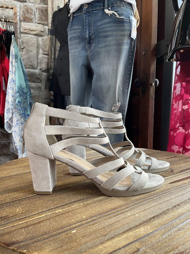 Bella Vita Tan Suede Tri-Strap Block Heel, Size 8.5