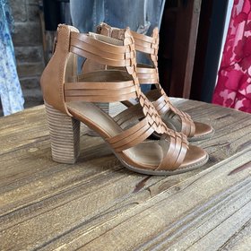 Cognac Brown Front Woven Block Heel