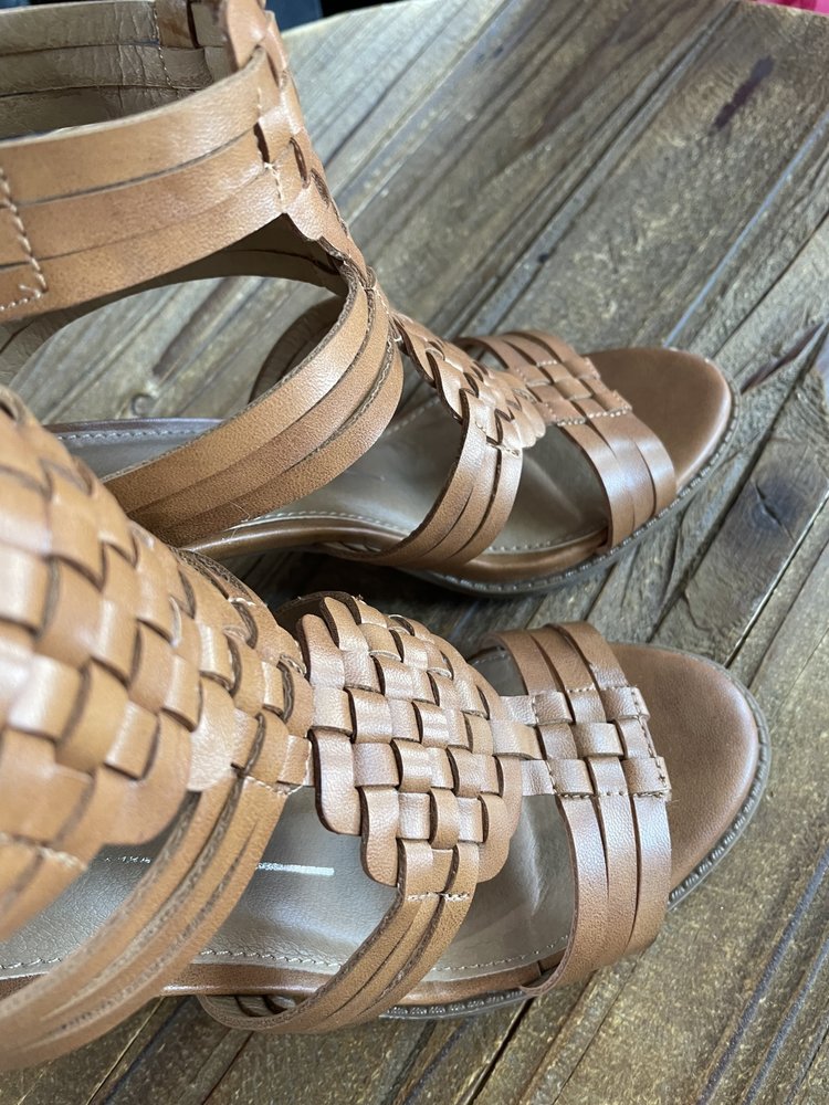 Cognac Brown Front Woven Block Heel