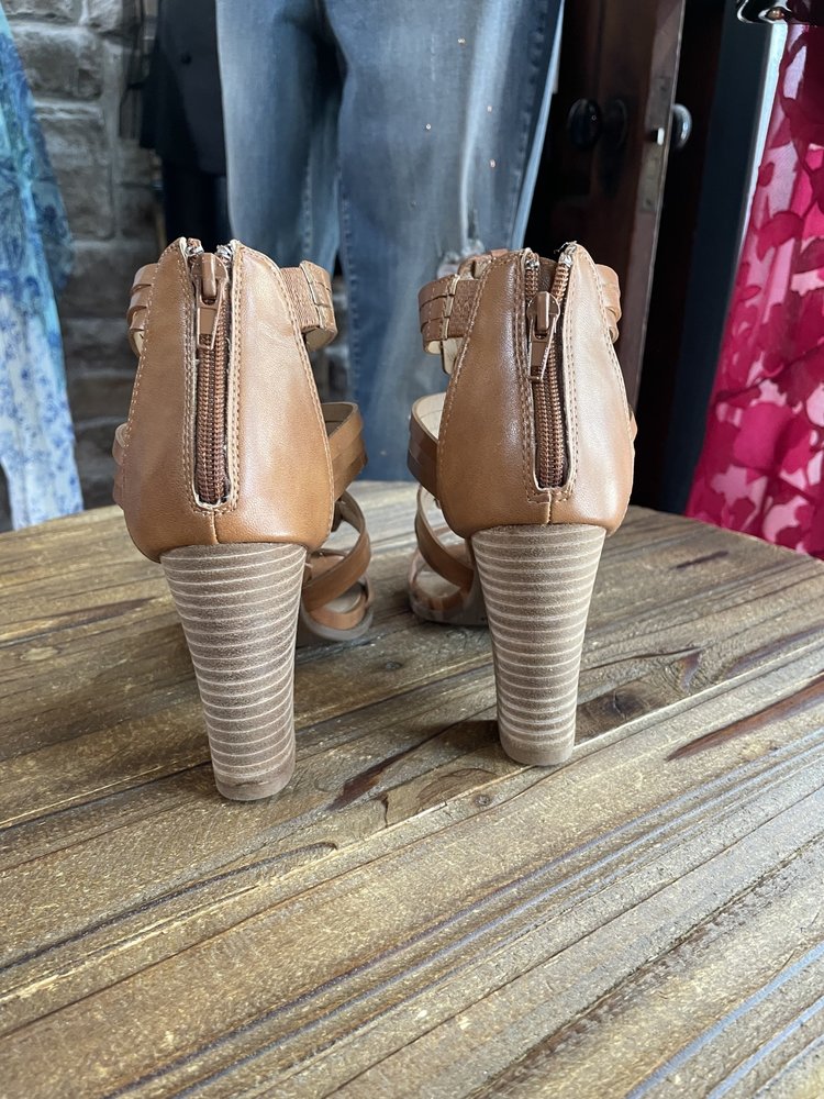 Cognac Brown Front Woven Block Heel