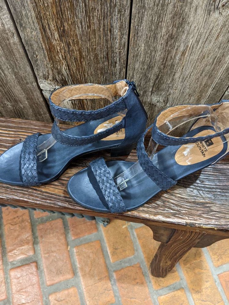 White Mountain Navy Sandals with Braided Straps, Size 10.5