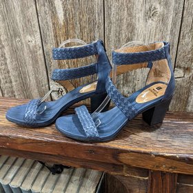 White Mountain Navy Sandals with Braided Straps, Size 10.5