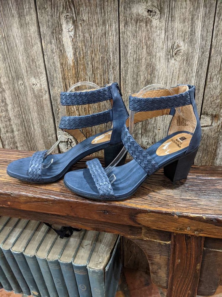 White Mountain Navy Sandals with Braided Straps, Size 10.5