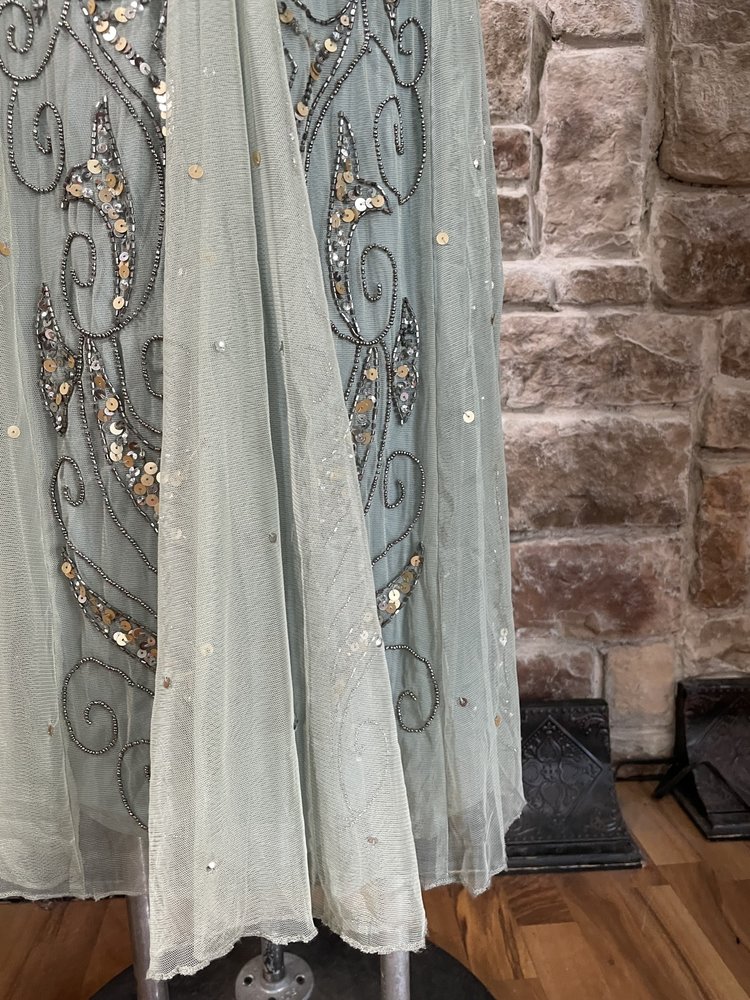 Pisarro Nights Dusty Blue Embellished Tulle Dart Gown, Size 10