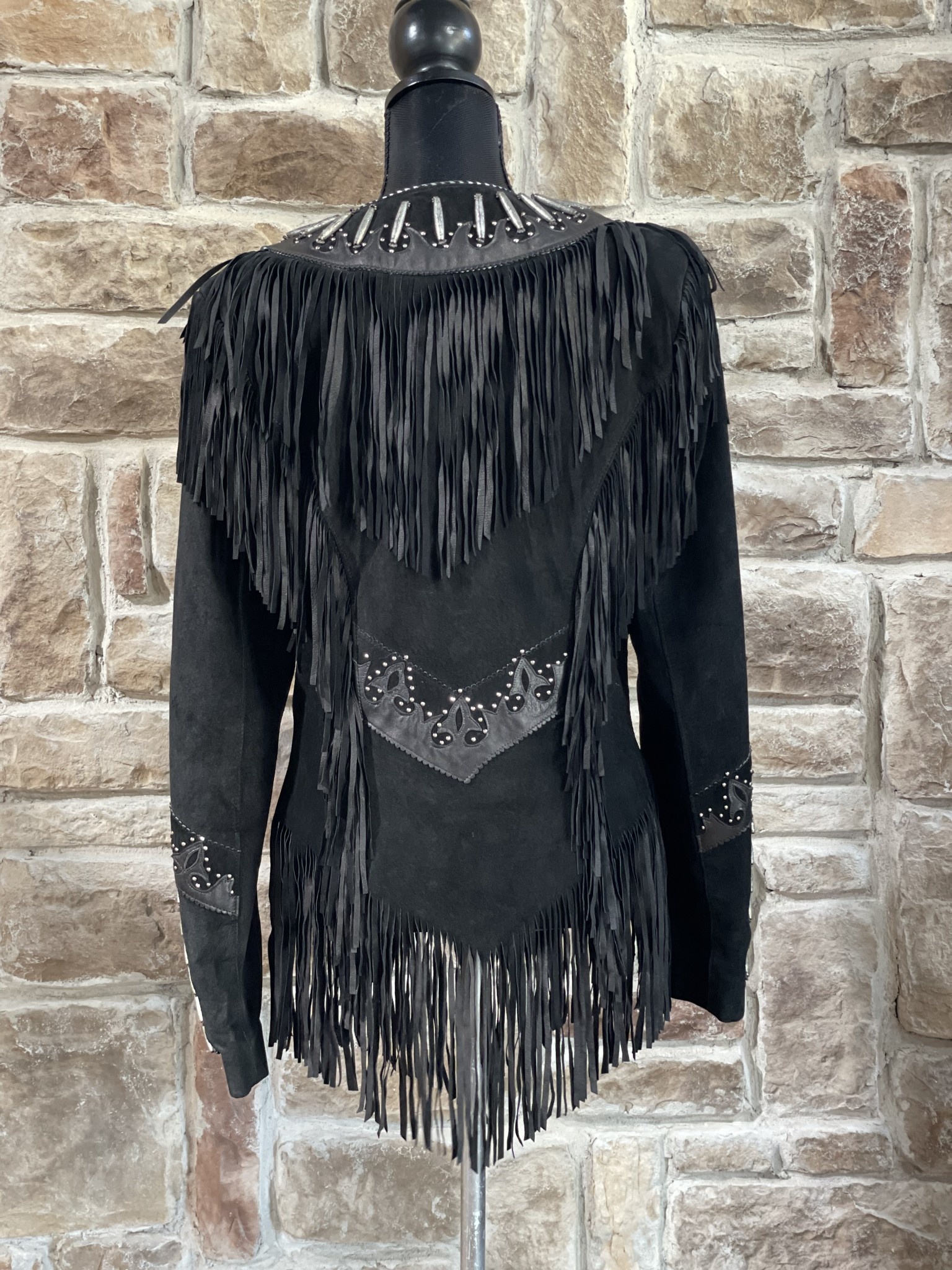 Black Leather Silver & Gold Metal Chain Fringe Moto Collar Jacket - Maker  of Jacket