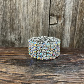 Silver w/AB Gemstone Panels Stretch Bracelet