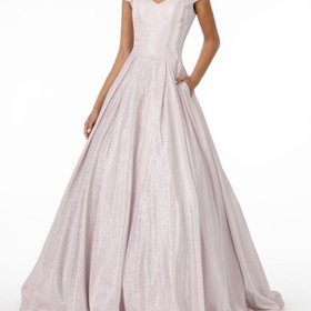Elizabeth K by gls Pink Glitter Shimmer Off the Shoulder Gown w/ Pockets, Size 3XL