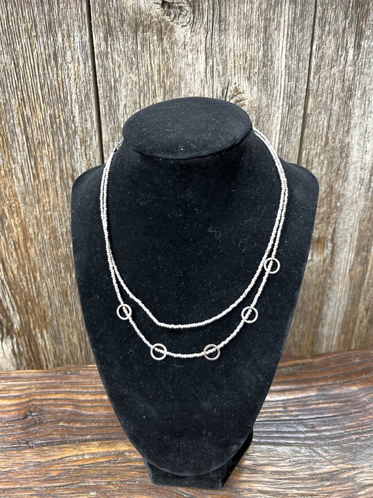 Silver Beaded Double Necklace
