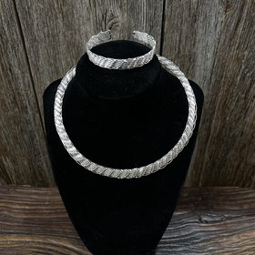 Silver Braided Necklace and Bracelet Set