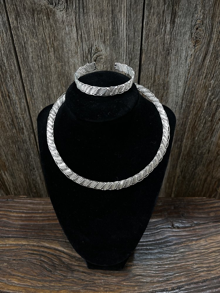 Silver Braided Necklace and Bracelet Set