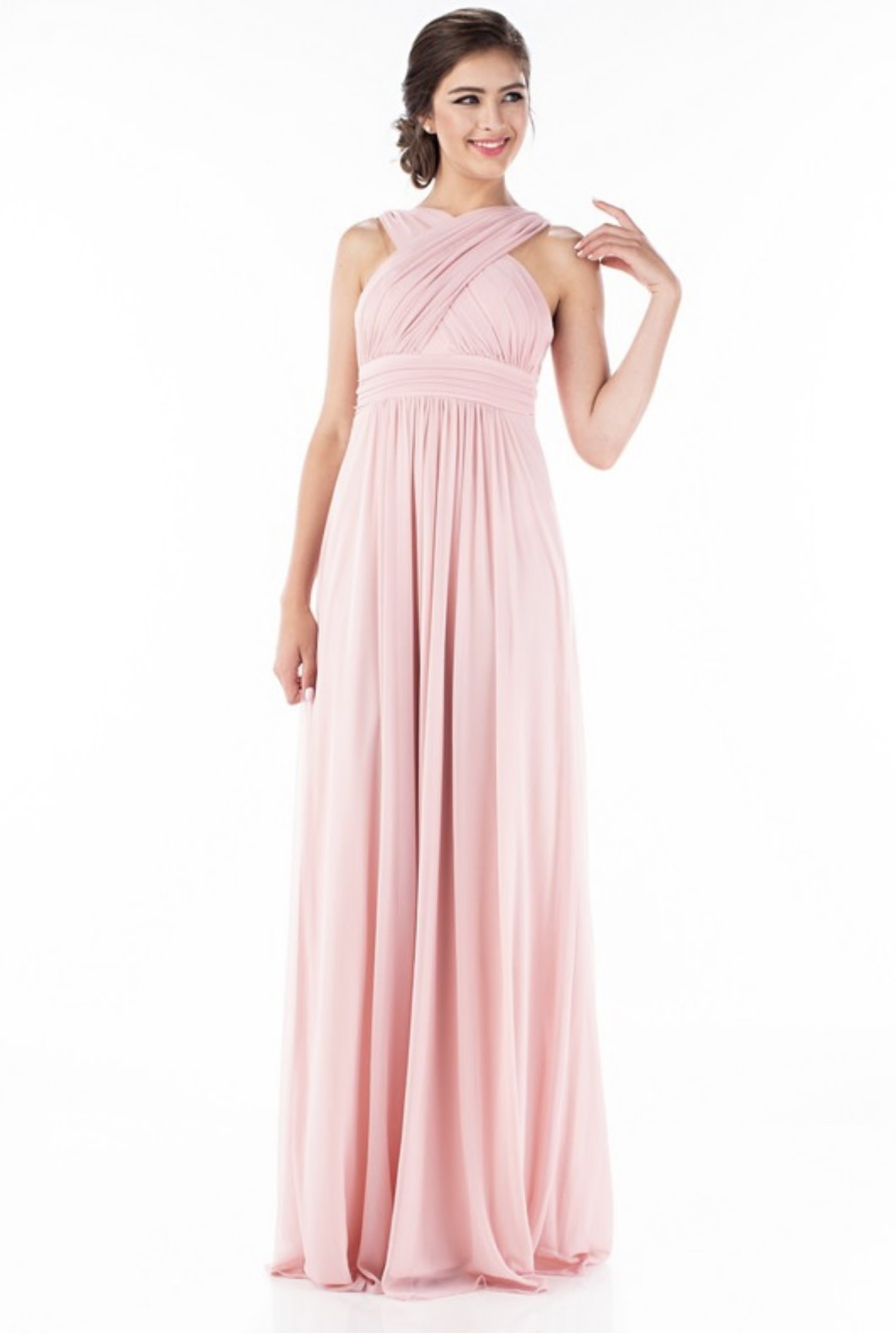 strapless open back dress Blush Pink Chiffon V-Neck Long Simple Formal Bridesmaid Prom Dress main image 0