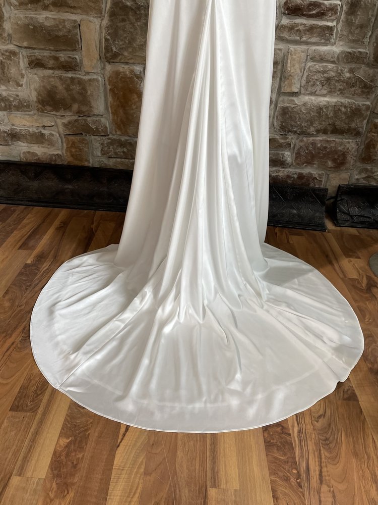Topsix White Full Train Satin Cowl Neck Gown
