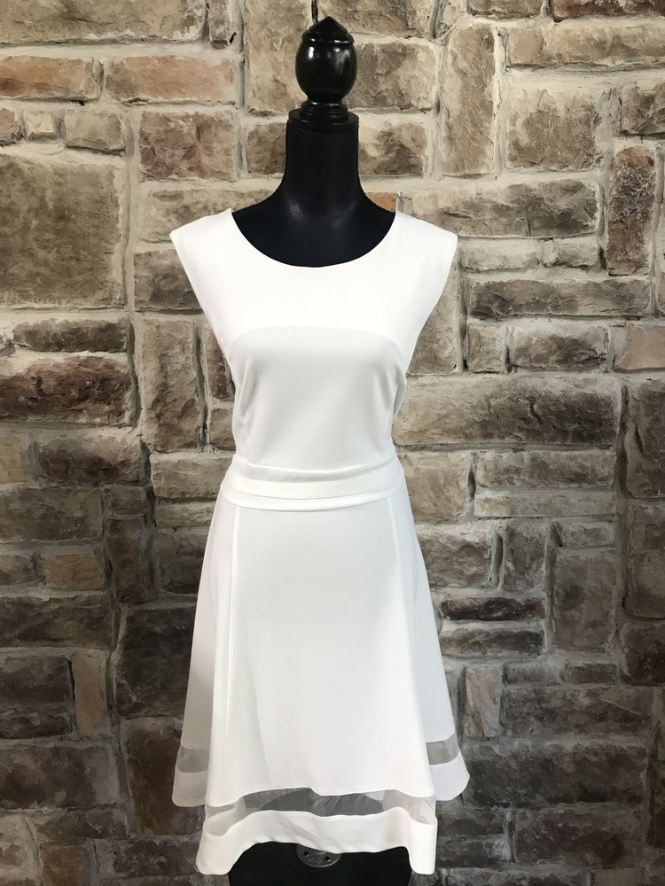 Phase7 White Dress with Mesh Insert on Skirt, Size 14