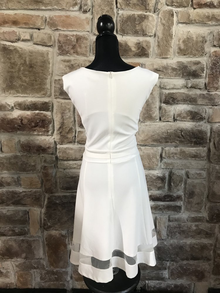 Phase7 White Dress with Mesh Insert on Skirt, Size 14