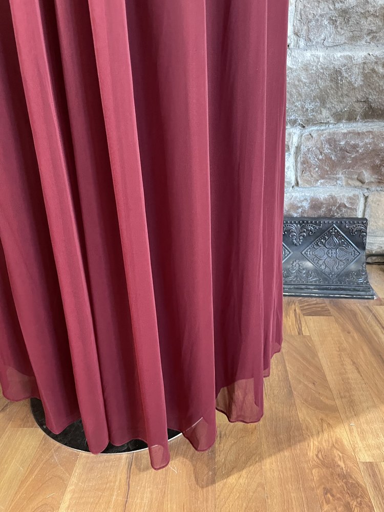 May Queen Burgundy Lace Top Flutter Cape Sleeve Gown, Size 6XL