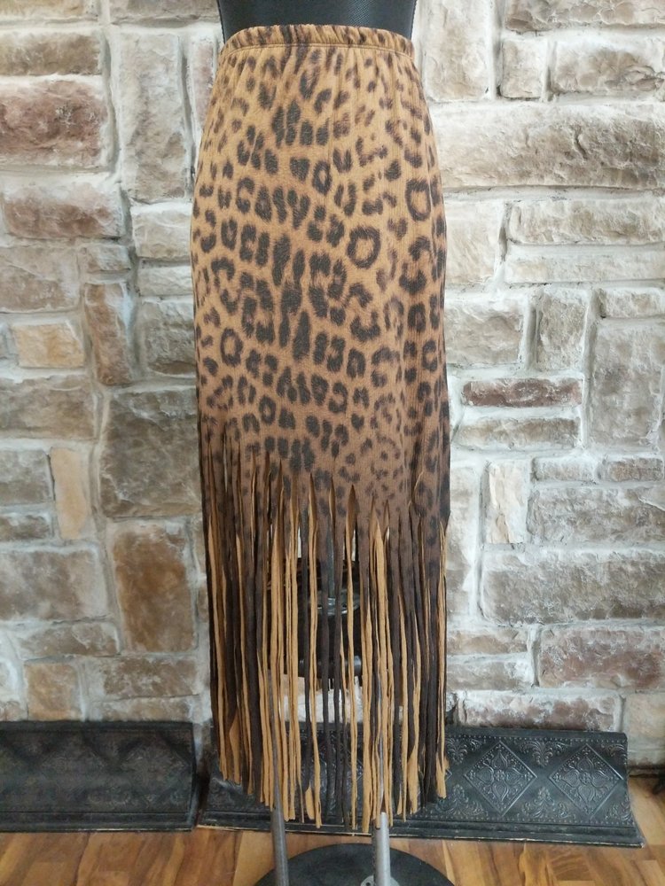 Casalee Cheetah Print Fringe Skirt