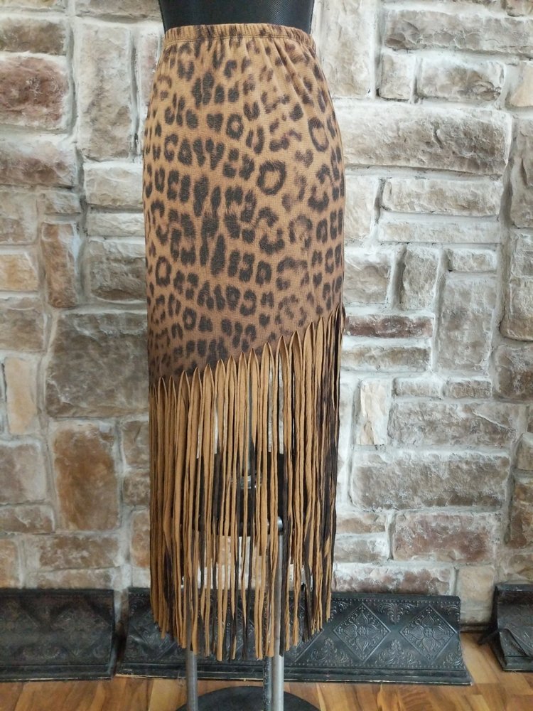 Casalee Cheetah Print Fringe Skirt