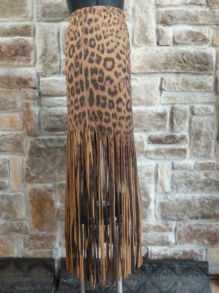 Casalee Cheetah Print Fringe Skirt