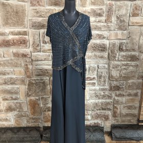Jkara Navy Blue Beaded Top Dress, Size 14w
