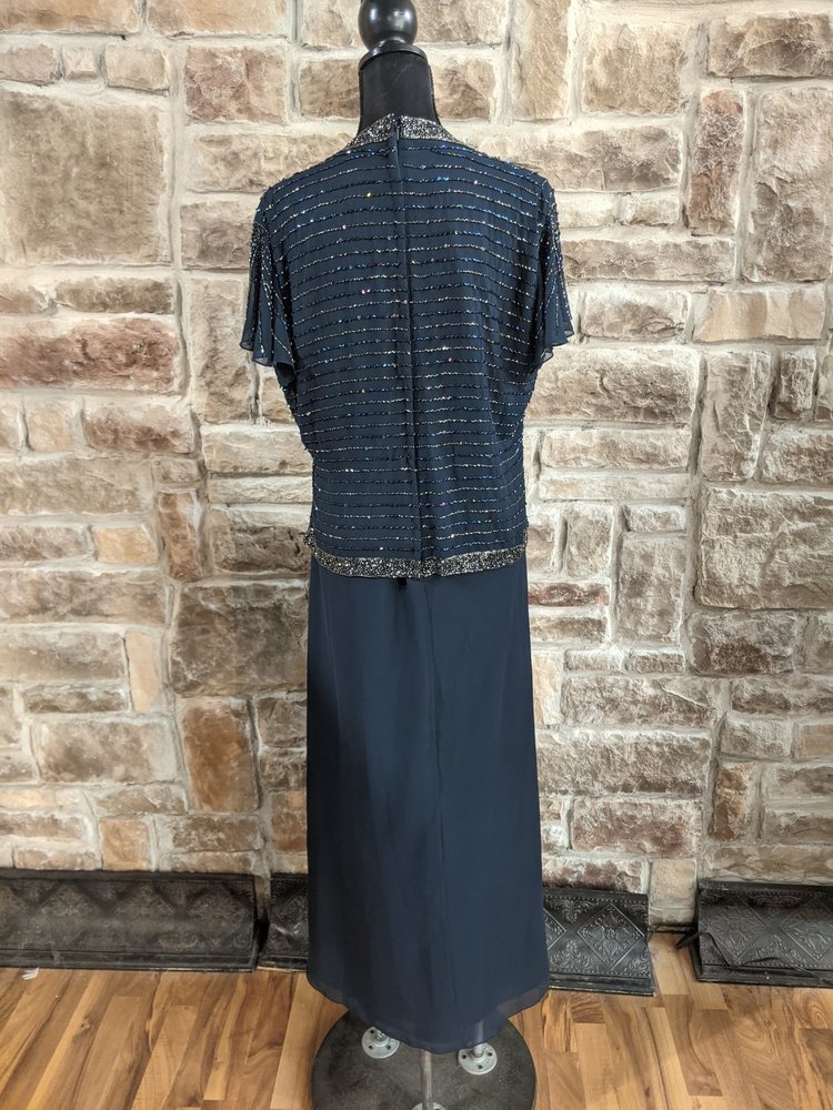 Jkara Navy Blue Beaded Top Dress, Size 14w
