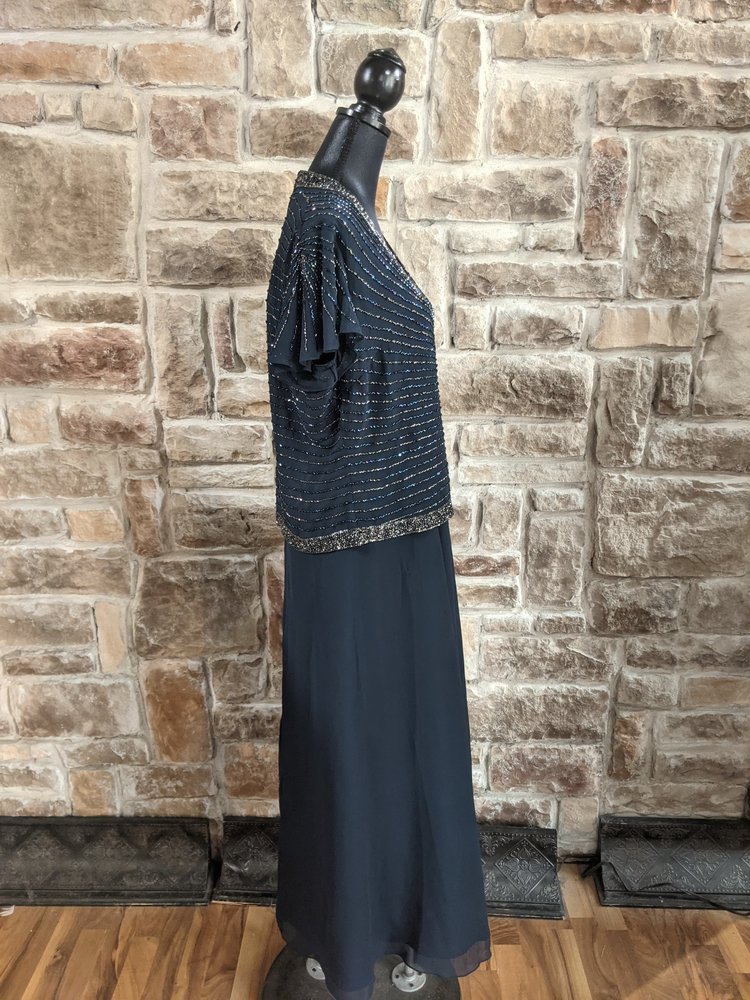 Jkara Navy Blue Beaded Top Dress, Size 14w