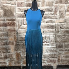 Aidan Mattox Turquoise Fringe Skirt Dress, Size 6